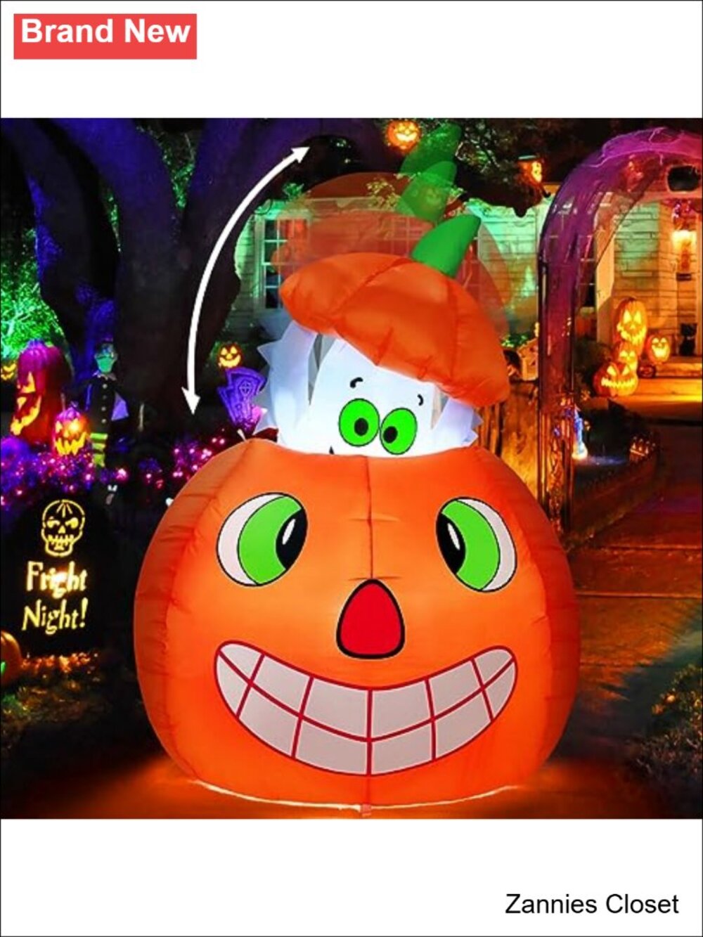👻 5 FT Halloween Inflatable Animated Pumpkin Ghost LED Outdoor Yard Decor